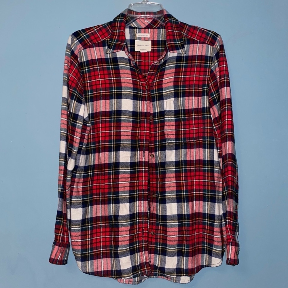 American Eagle Boyfriend Fit Plaid Shirt Button Up Size Medium